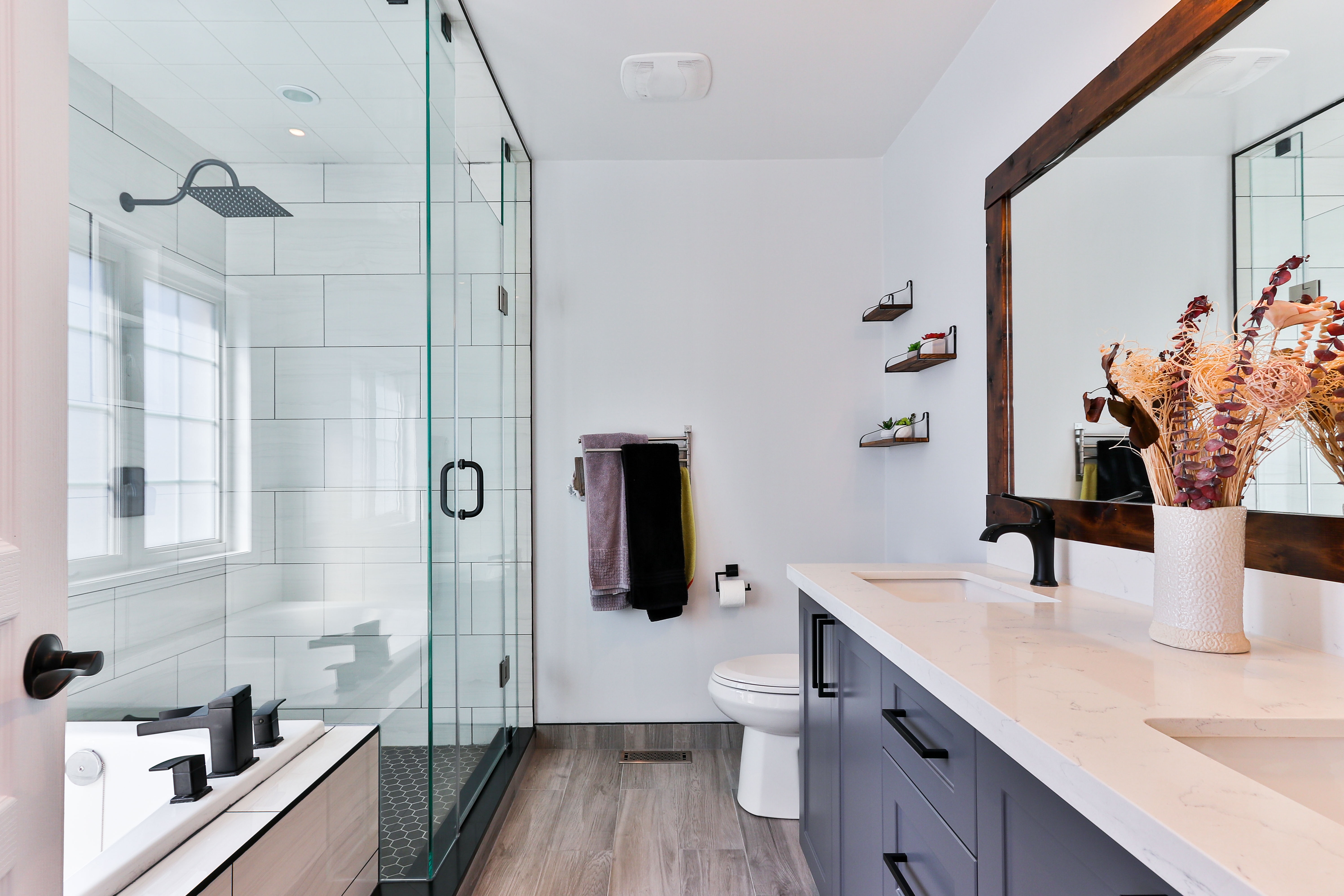 Renovated modern bathroom by JD Home Construction in Philadelphia
